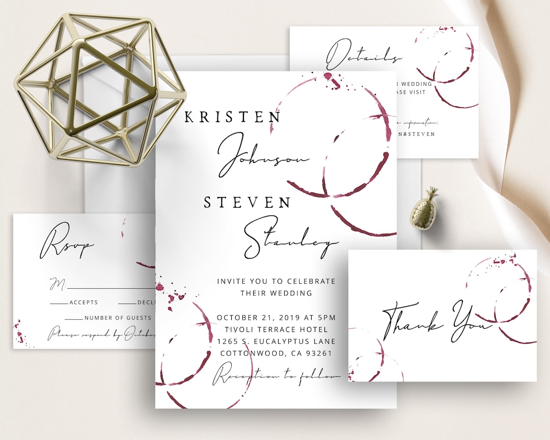 Wine Stain Wedding Invite, Wine Themed Invitation Suite, Elegant ...