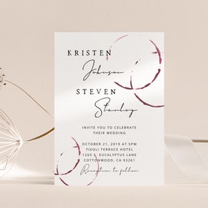 Wine Stain Wedding Invite, Wine Themed Invitation Suite, Elegant Wedding, Watercolor, Winery Wedding Invitation Suite, Burgundy Maroon image 3