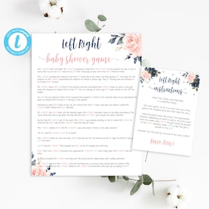Left Right Baby Shower Game, Pink Navy Floral, Left Or Right Storybook Baby Shower Activity, Pass The Prize, Instant Download, Editable