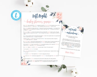 Left Right Baby Shower Game, Pink Navy Floral, Left Or Right Storybook Baby Shower Activity, Pass The Prize, Instant Download, Editable