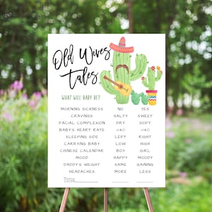 Signo editable de cuentos de viejas esposas, Taco 'Bout A Baby, decoración de fiesta de revelación de género, suculentas de cactus fiesta, cartel de revelación de género, niño o niña