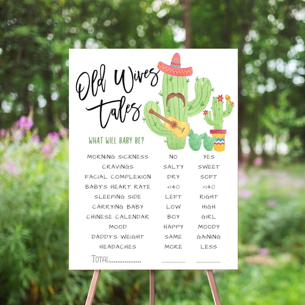 EDITABLE Old Wives Tales Sign, Taco 'Bout A Baby, Gender Reveal Party Decor, Fiesta Cactus Succulents, Gender Reveal Poster, Boy Or Girl