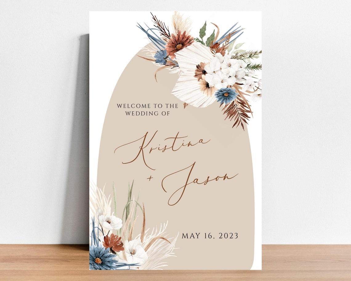 Pampas Floral Wedding Welcome Sign Boho Wedding Arch image 1