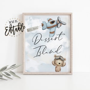 Airplane Teddy Bear Dessert Table Sign, Vintage Airplane, Up Up and Away, Dessert Island, Sweet Treats, We Can Bearly Wait, Boy Baby Shower