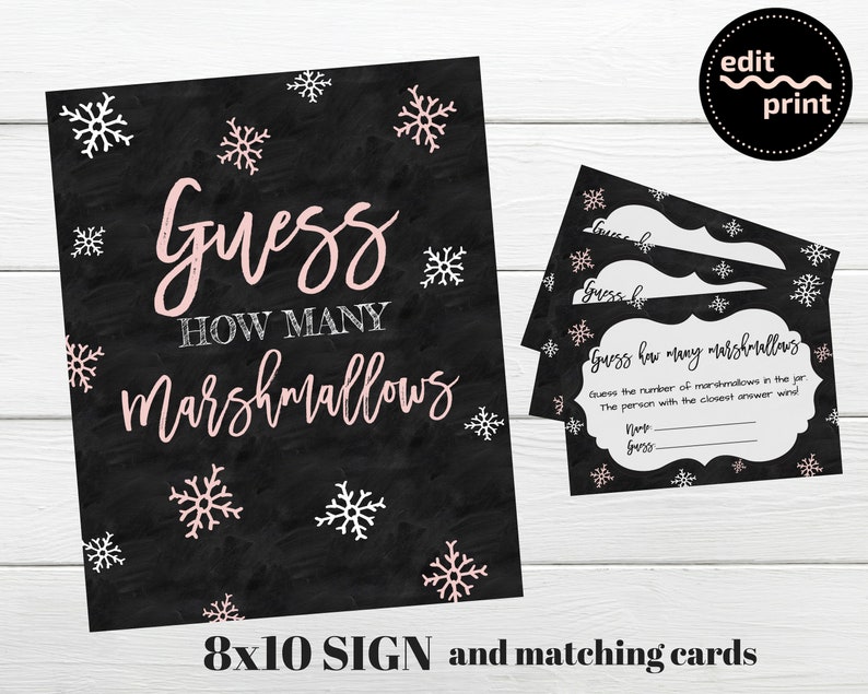 Baby Shower Guessing Game Guess How Many Marshmallows Winter Etsy