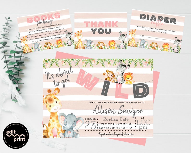 Safari Animals Baby Shower Invite Girl Baby Shower It's Etsy