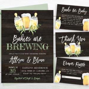 Twins Babies Are Brewing Invitation, Beer Baby Shower Invite, Coed Baby Shower, Twins Baby Shower, Bottles And Beers, Rustic, Couples Shower