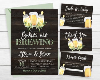 Twins Babies Are Brewing Invitation, Beer Baby Shower Invite, Coed Baby Shower, Twins Baby Shower, Bottles And Beers, Rustic, Couples Shower