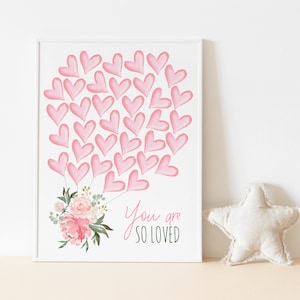 36 Pink Watercolor Hearts Signature Guest Book, Pink Floral Guestbook Poster, Baby Shower, Welcome Sign Poster, Instant Download