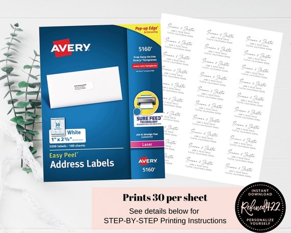 Avery 5160 Easy Peel Address Labels 1 x 2-5/8 3,000 Labels