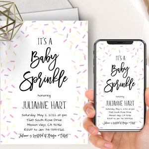 Sprinkle Baby Shower Phone Evite+Printable Invite, Girl Baby Shower, Confetti Sprinkles, Editable Template, Baby Sprinkle, Printable