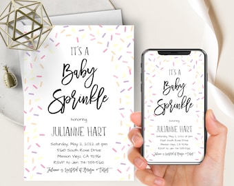 Sprinkle Baby Shower Phone Evite+Printable Invite, Girl Baby Shower, Confetti Sprinkles, Editable Template, Baby Sprinkle, Printable