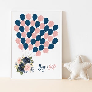 Pink and Navy Floral Gender Reveal Poster, Signature Balloon Sign, Blue Or Pink, Boy Or Girl, Gender Reveal Party, Blush Pink and Navy Blue
