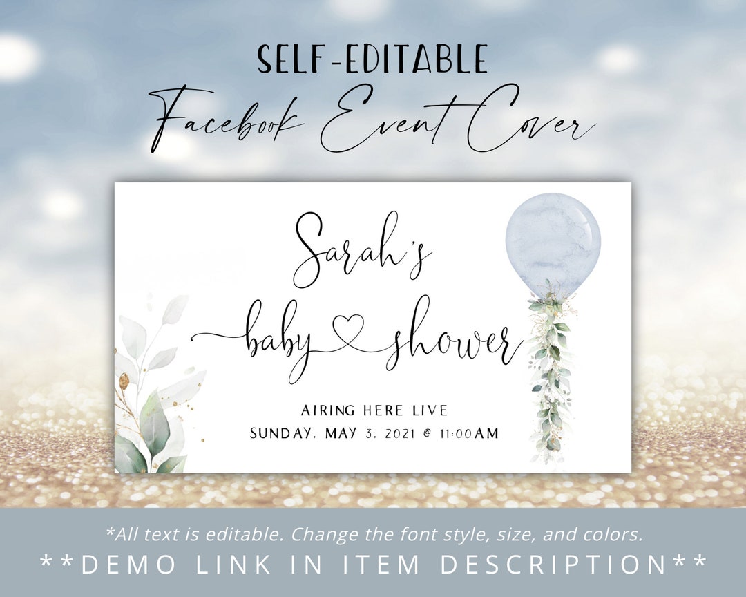 Facebook Event Cover Template, Baby Shower Facebook Banner, Dusty Blue