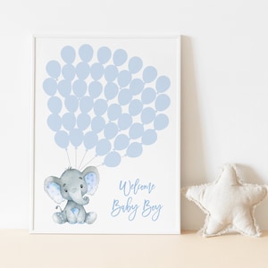 Blaues Elefant-Ballon-Gästebuch-Poster, Unterschriften-Gästebuch Alternative, Elefant-Babyparty, Ballon-Babypartyschild, Junge-Ballonschild