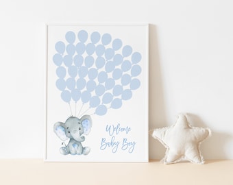 Blue Elephant Balloon Guest Book Poster, Signature Guestbook Alternative, Elephant Baby Shower, Balloon Baby Shower Sign, Boy Balloon Sign