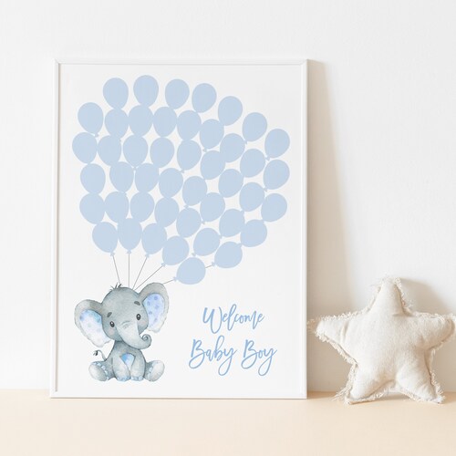 Baby Elephant Shower Guest Book. Baby Boy Nursery Art Print. Etsy