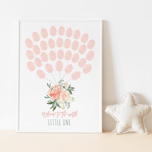 Peach Floral Thumbprint Guestbook Sign, Baby Shower Fingerprint Poster, Peach Ivory Greenery, Girl Or Boy Guestbook, Welcome Sign,