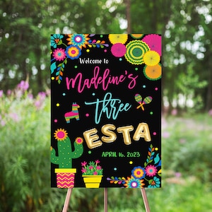 Three-esta Birthday Welcome Sign, 3rd Birthday, Let&#39;s Fiesta, Mexican Themed Birthday Party Decor, Large Welcome Poster, Girl Birthday Sign