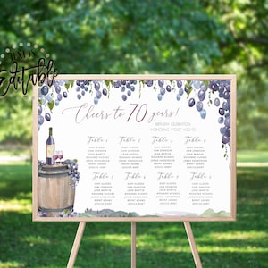 Weingut Sitzplan, Tischnummern, EDITIERBARE Sitzplan Zeichen, Sitzplatz finden, bedruckbar, Weingut Geburtstag, Wein, Trauben