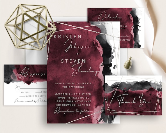 Burgundy black and silver wedding cheap