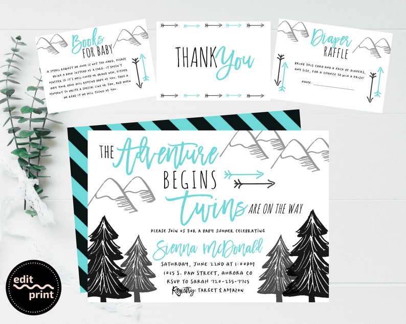 Twins Baby Shower Invite Adventure Begins Baby Shower Twin Etsy Twins Baby Shower Invite Adventure Begins Baby Shower Twin Etsy