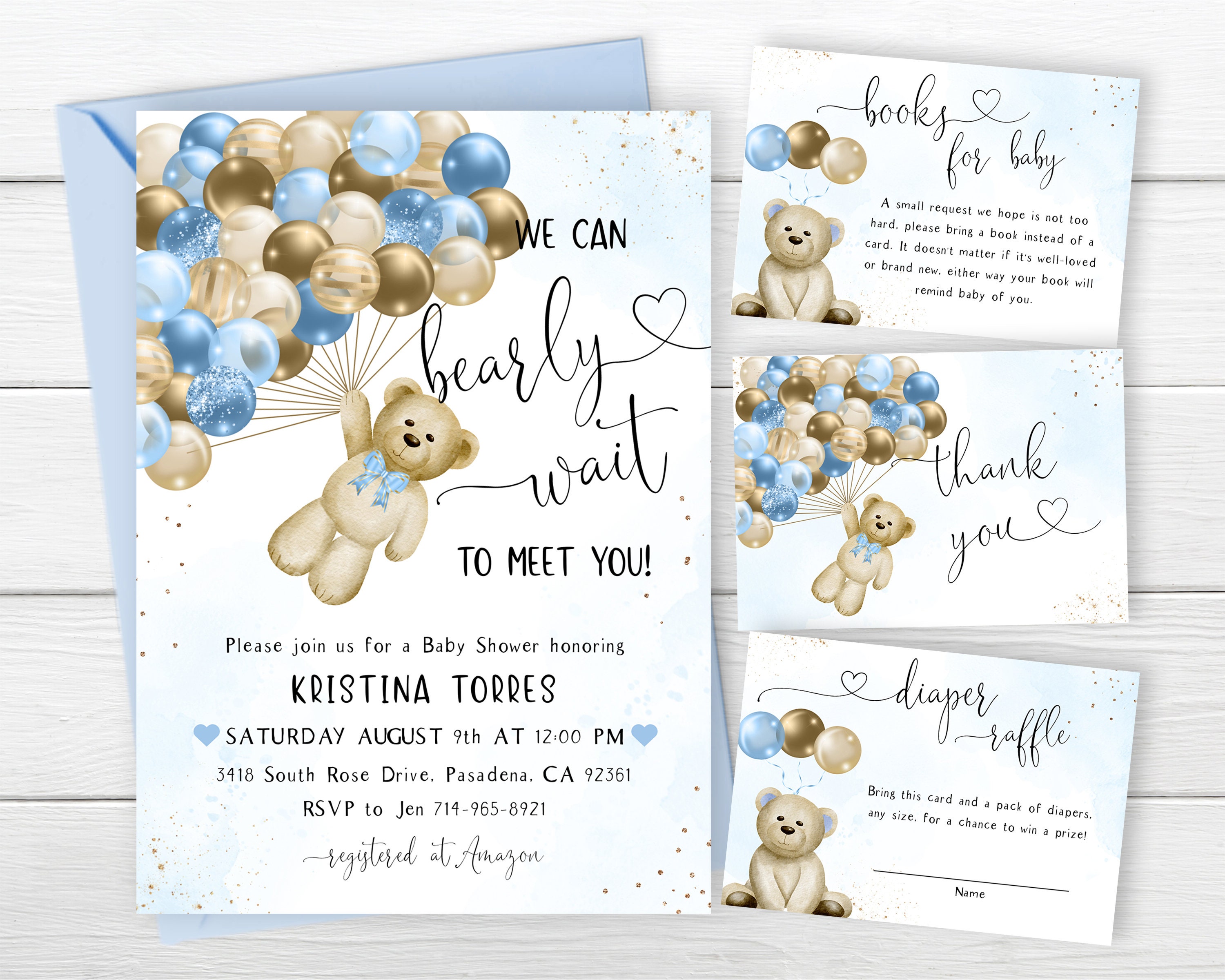 Boy Teddy Bear Baby Shower Invitation With Free Diaper Raffle -  Norway