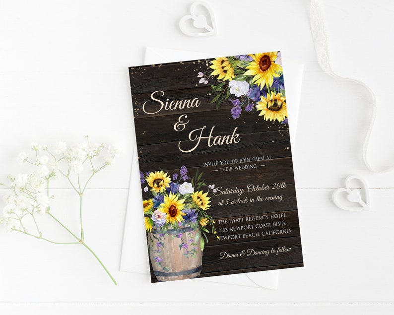 Wedding Invitation Electronic Invite Yellow Floral Rustic Sunflower Wedding Phone Evite+Printable Invite Greenery Gold Lilac Digital