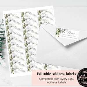 Rücksende-Adressaufkleber, selbst bearbeitbare Awareness-Etiketten 5160, grüne Sukkulenten, bedruckbares Etikett, Boho Eukalyptus, Hochzeit, Babyparty