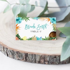 Türkis & Gold Hawaiianische Tischkarte, JEDE GELEGENHEIT Sitzkarte, Luau Baby Shower, Aloha Baby Dekor, Teal, DIY Namenskärtchen, Pampasgras,Boho