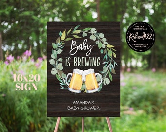 Baby Is Brewing Sign, Baby Shower Welcome Sign, Large Welcome Poster, Bottles and Beers, Baby Shower Decor, Instant Download, Editable