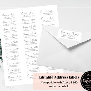 Return Address Labels, 1&quot; x 2 5/8&quot; Self-Editable Avery Labels 5160, Label Template, Modern, Wedding, Baby Shower, Bridal Shower,Any Occasion