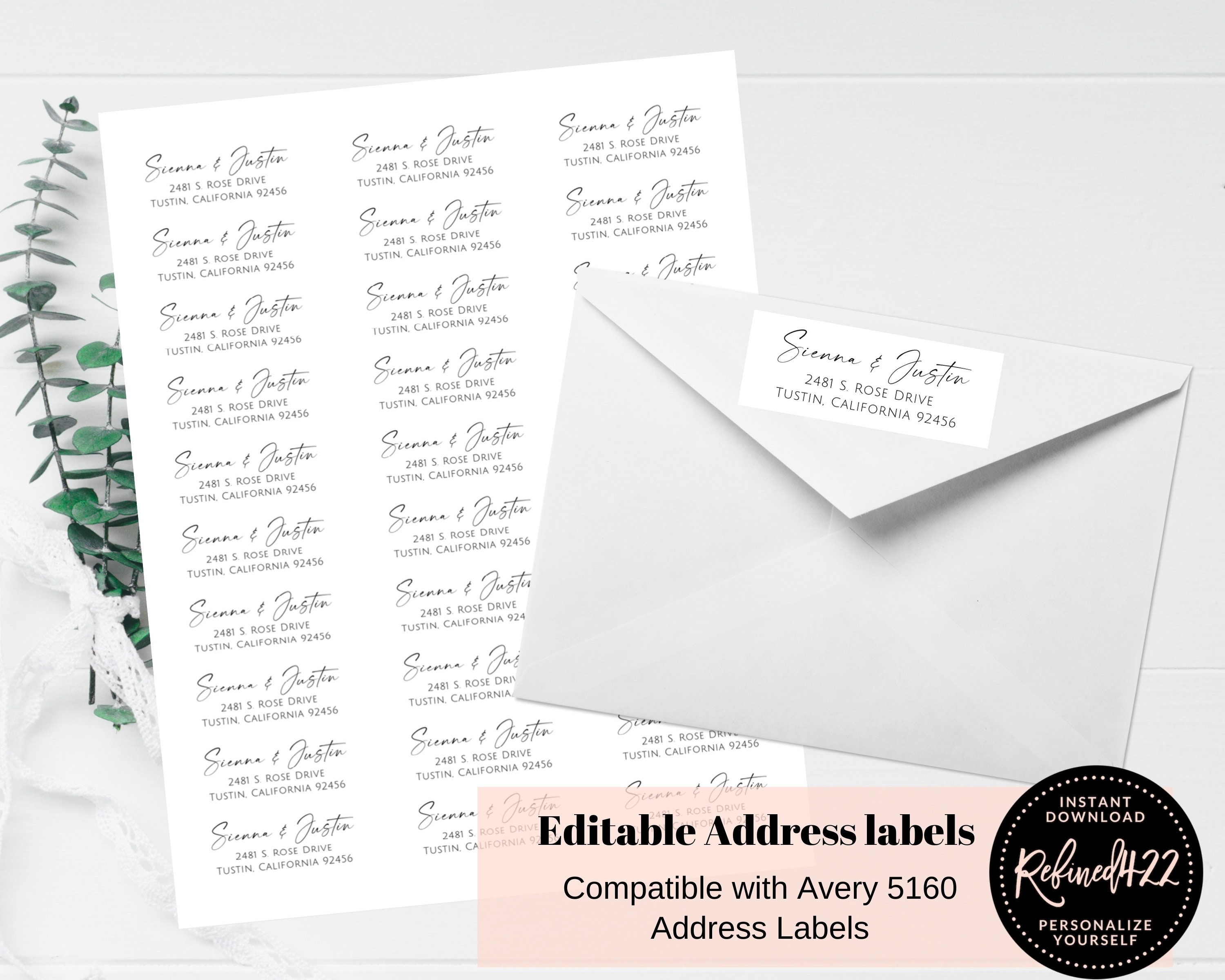 Printable Envelope Address Wrap Labels, Editable Wedding Envelope Address  Label Template, Script Font, Wedding DIY, Instant Download, AD01 