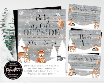 Baby It's Cold Outside Invitation, Woodland Animals Baby Shower Invite, Winter Baby Shower, Animals Baby Shower, Baby It's Cold Out Shower