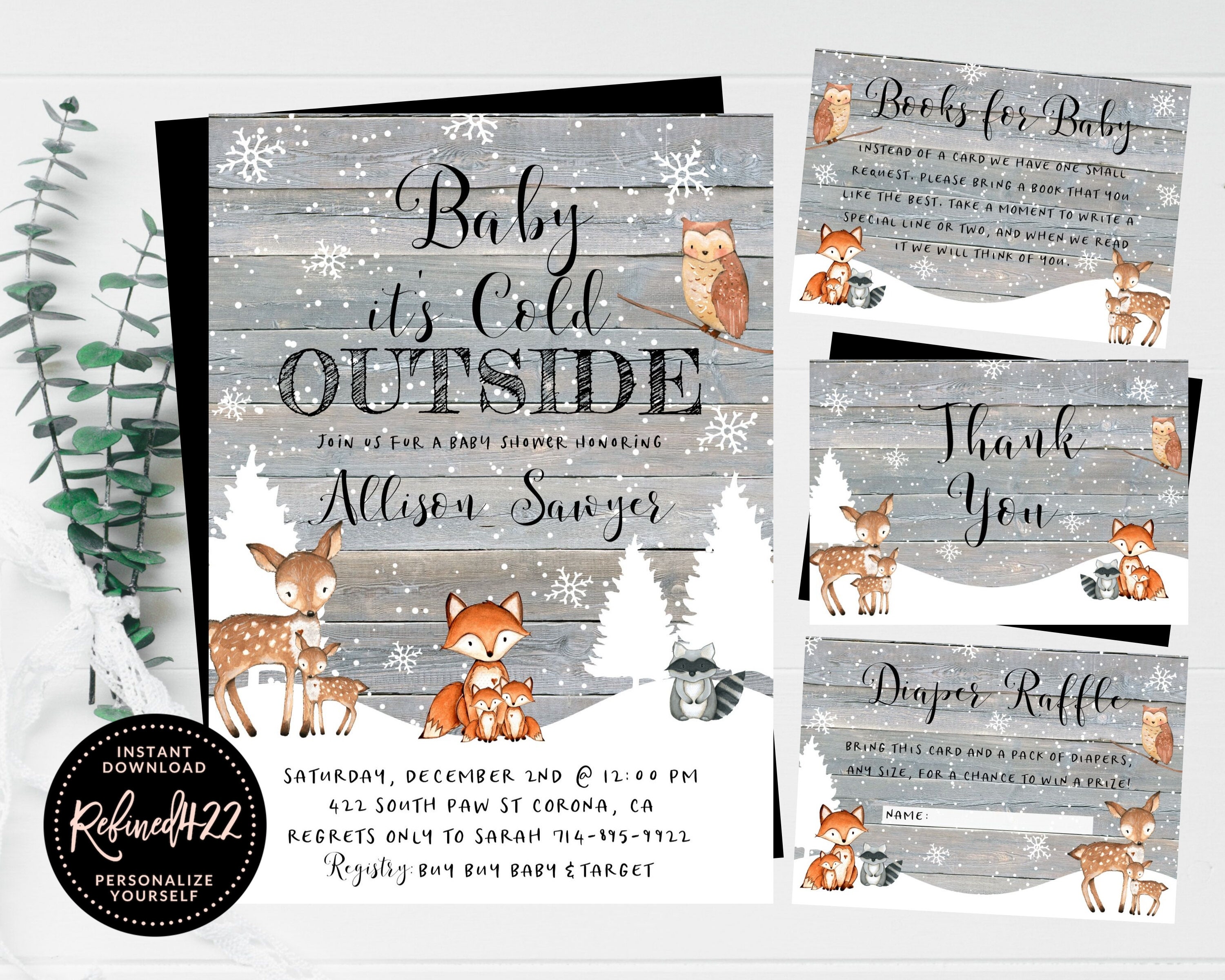 Baby It'S Cold Outside Invitation, Woodland Animals Baby Shower.