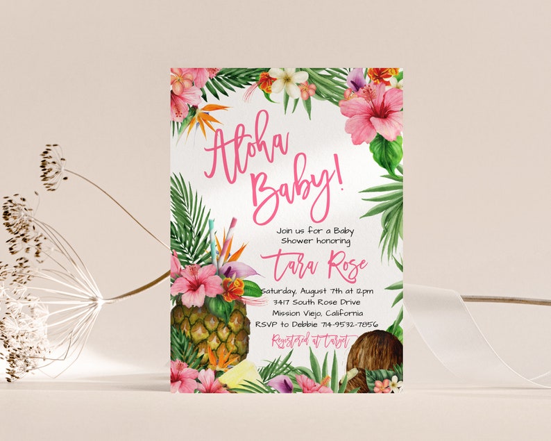 Girl Aloha Baby Shower Phone Eviteprintable Invite Tropical Etsy