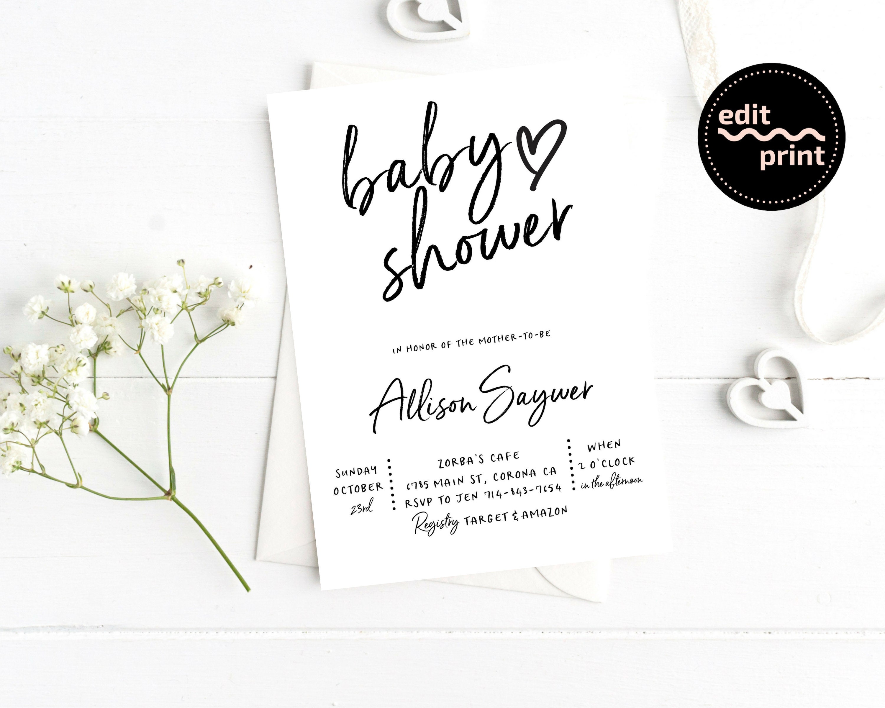Simple Baby Shower Invitation Modern Baby Shower Invite Etsy