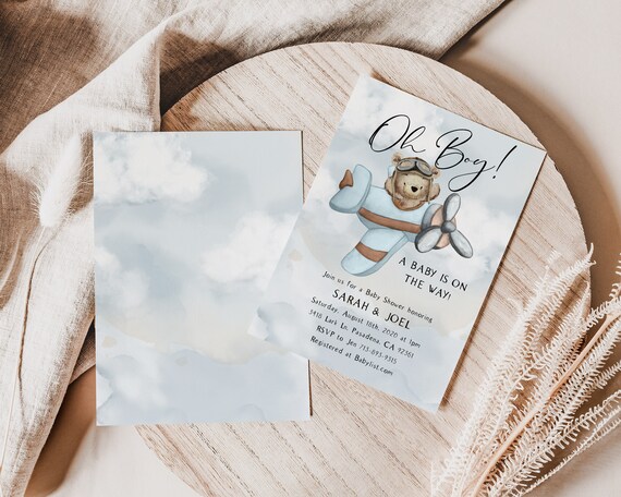 Airplane Baby Shower Invitations with Envelopes 15 Pack Blank Set