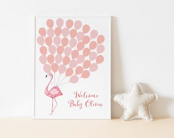 Flamingo Balloon Guest Book, Signature Guestbook Alternative, Baby Shower Guestbook, Pink Balloons, Girl, Balloon Baby Shower Poster