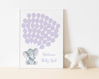 Lavender Elephant Balloon Guest Book, Signature Guestbook Poster, Purple Elephant Baby Shower, Lavender Balloon Baby Shower Sign, Girl