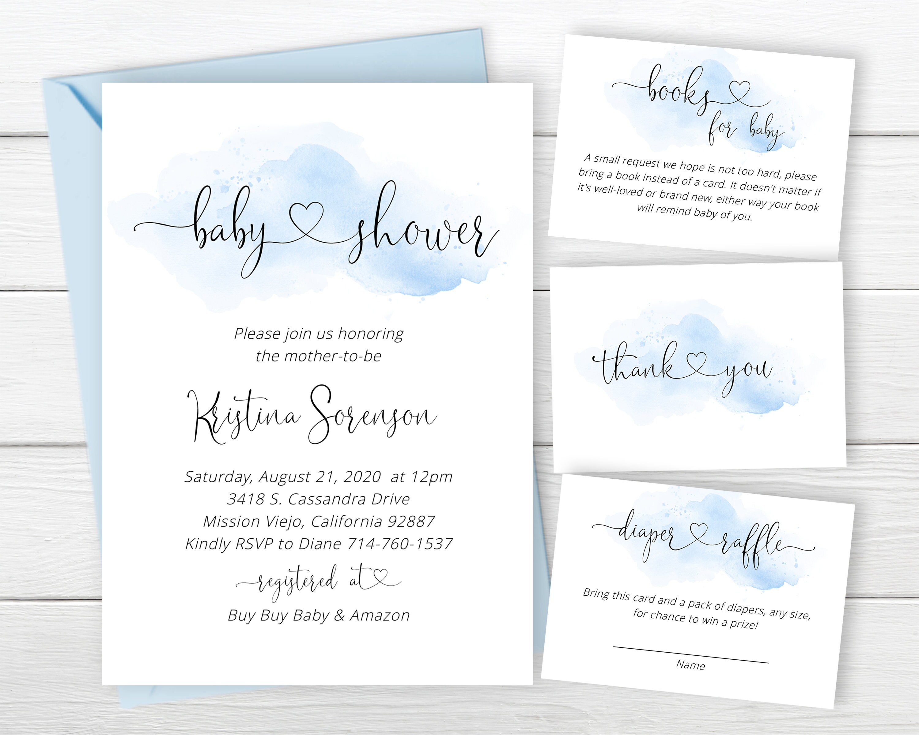 Blue Watercolor Baby Shower Invite Watercolor Splash Baby - Etsy