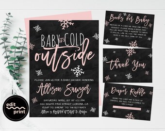 Winter Baby Shower Invitation, Baby It's Cold Outside Shower Invite, Girl Baby Shower, Baby Girl Shower Invite, Snowflakes, Winter Baby Girl