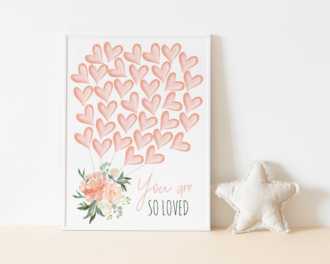 Peach Watercolor Heart Signature Guest Book, Floral Guestbook