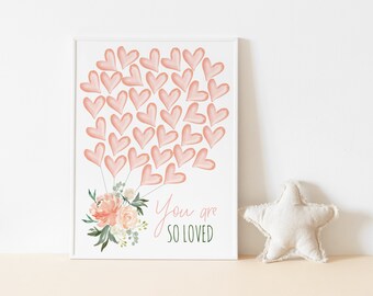 Peach Watercolor Heart Signature Guest Book, Floral Guestbook Poster, Baptism, Baby Shower, Welcome Sign, Pink Floral Greenery,Welcome Sign