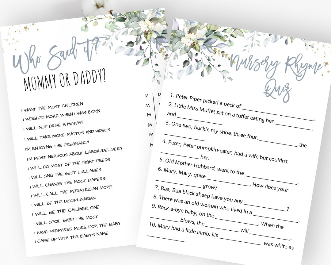 Greenery Baby Shower Games Guess Who Mommy or Daddy Nursery Etsy