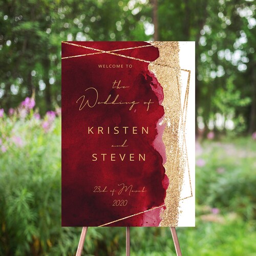 Red and Gold Floral Welcome Sign Birthday Welcome Poster - Etsy