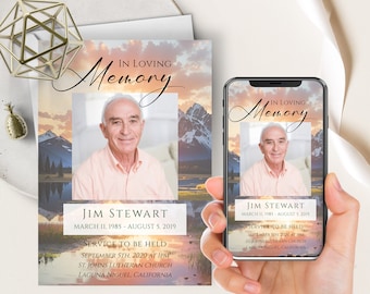 Mountains Funeral Announcement, Memorial Service For Men, Wilderness, In Loving Memory, Funeral Invitation, Nature, Celebration Of Life