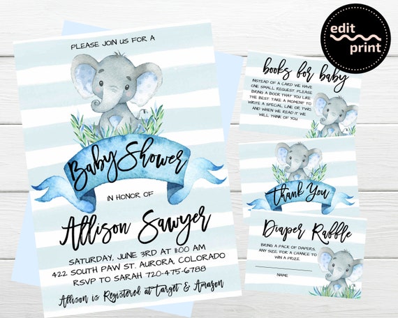 baby boy elephant invitations