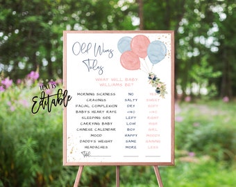 EDITABLE Old Wives Tales Sign, Gender Reveal Party, Dusty Blue And Pink Balloons, Pink Navy Gold Floral, Gender Reveal Decor, Boy Or Girl