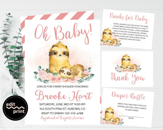 sloth baby shower invites